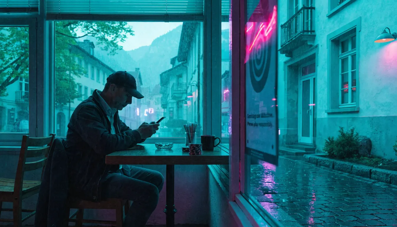 Schweizer Café mit Pokerchips und Hinweis zur verantwortungsvollen Spielsuchtprävention
